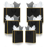Offizon 12 Pcs Black&Gold Gift Bags, Paper Bags with Tissue Paper (4 Small 6, 4 Medium 8.7, 4 Large 12.6), Party Favor Bags with