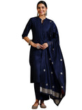 Libas Women's Silk Blend Kurta Set (39041_Navy Blue