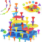 Ggiibro Peg Board Set STEM Toys for Toddlers Ages 3-6 | Montessori Sensory Stacking & Lacing Kit with Thick/Thin Foam Boards & S