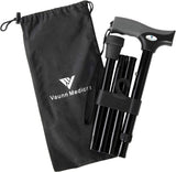 FSA/HSA Eligible, Vaunn Medical Easy Grip Height Adjustable Folding Cane/Walking Stick with Strap/Pouch- Compact, Portable, and 