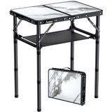 Anbte Folding Camping Table with Storage Net, 3 Adjustable Height Max 27.5 Aluminum Small Folding Table, Portable Table with Car
