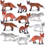 Aoriher 12 Pcs Fox Toy Figures Set Realistic Red Arctic Fox Animal Figures Cake Topper Small Jungle Zoo Play Set for Party Favor