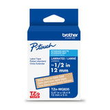 Brother Genuine P-Touch TZe White Print on Satin Gold Label Tape (TZeMQ835), Laminated,1/2in x 16.4ft (12mm x 5m), for Select P-