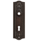 Renovators Supply Manufacturing Mortise Lock Solid Brass Door Plates Oil Rubbed Bronze Finish Victorian Beaded Backplate for Knobs (7¼ H x 2¼ W) Door Escutcheon Keyhole Cover Plate