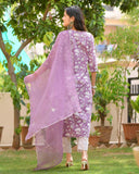 Gosriki Women'S Cotton Blend Straight Printed Kurta With Pant & Dupatta (Mei Purple-Gs_S_Purple_Small),Purple,,B0CBPTT85G