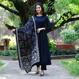 Anni Designer Women'S Rayon Blend Solid Anarkali Kurta With Pant & Dupatta (Friday Blue_Xxl_Blue_Xx-Large),Blue,2XL,,,