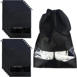 Shoe Bags For Travel, 10 Pcs Large Gray Travel Shoe Bags For Packing, NonWoven Drawstring Travel Shoe Storage Bag With Clear Wi