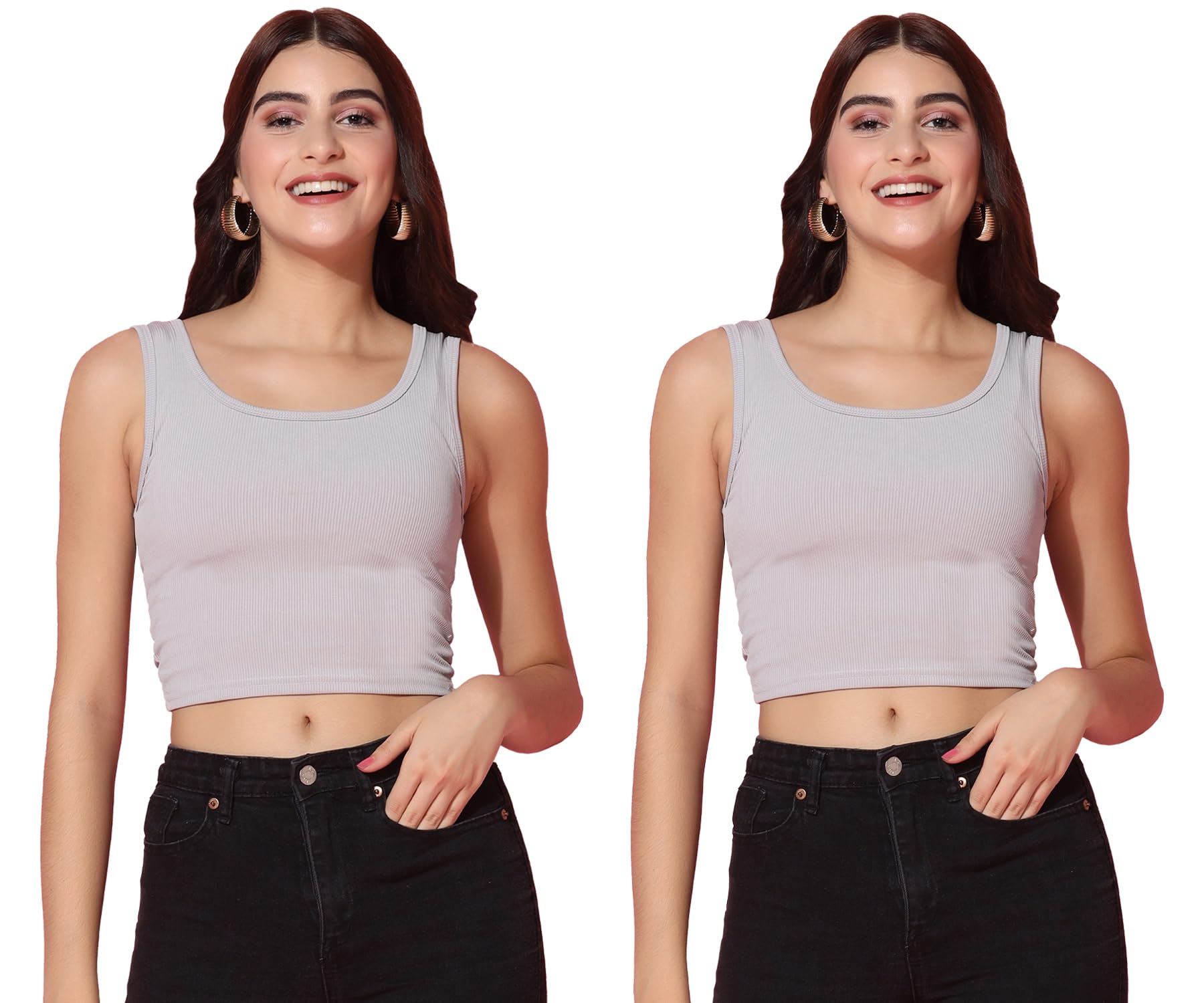 Toplot Women'S Combo Solid Ribbed Scoop Neck Sleeveless Slim Fit Tank Top Pack Of 2 (Combo-5069-Gry-Gry-M),Grey-Grey,,B0CG5JQ1ZP