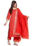 Gosriki Women'S Cotton Blend Kurta With Palazzo & Dupatta (Kpzd-Cot-10001-Red_L-Go_Red_Large),Red,,B09LS685Q1
