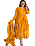 Women Floral Print Anarkali Kurta With Pant And Dupatta (Medium) (Xl Ligth Pink) (Xl Yellow),Yellow,XL
