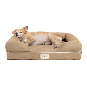 Friends Forever Small Dog Bed, Orthopedic Sofa Memory Foam Mattress, Calming Couch, Wall Rim Pillow, Water Resistant Liner, Wash