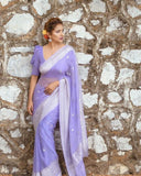 Shiv Textiles Womens Cotton Banarasi Silk Saree With Unstitched Blouse (Purple)