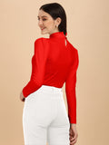 Wedani Women'S Regular Long Sleeve Casual Solid Top (Small Red),Red,S,Polyester,Regular,