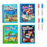 Velinior 4Pack Water Magic Coloring Books with Refillable Pens NoMess Water Reveal Activity Book Set for Kids Reusable & T