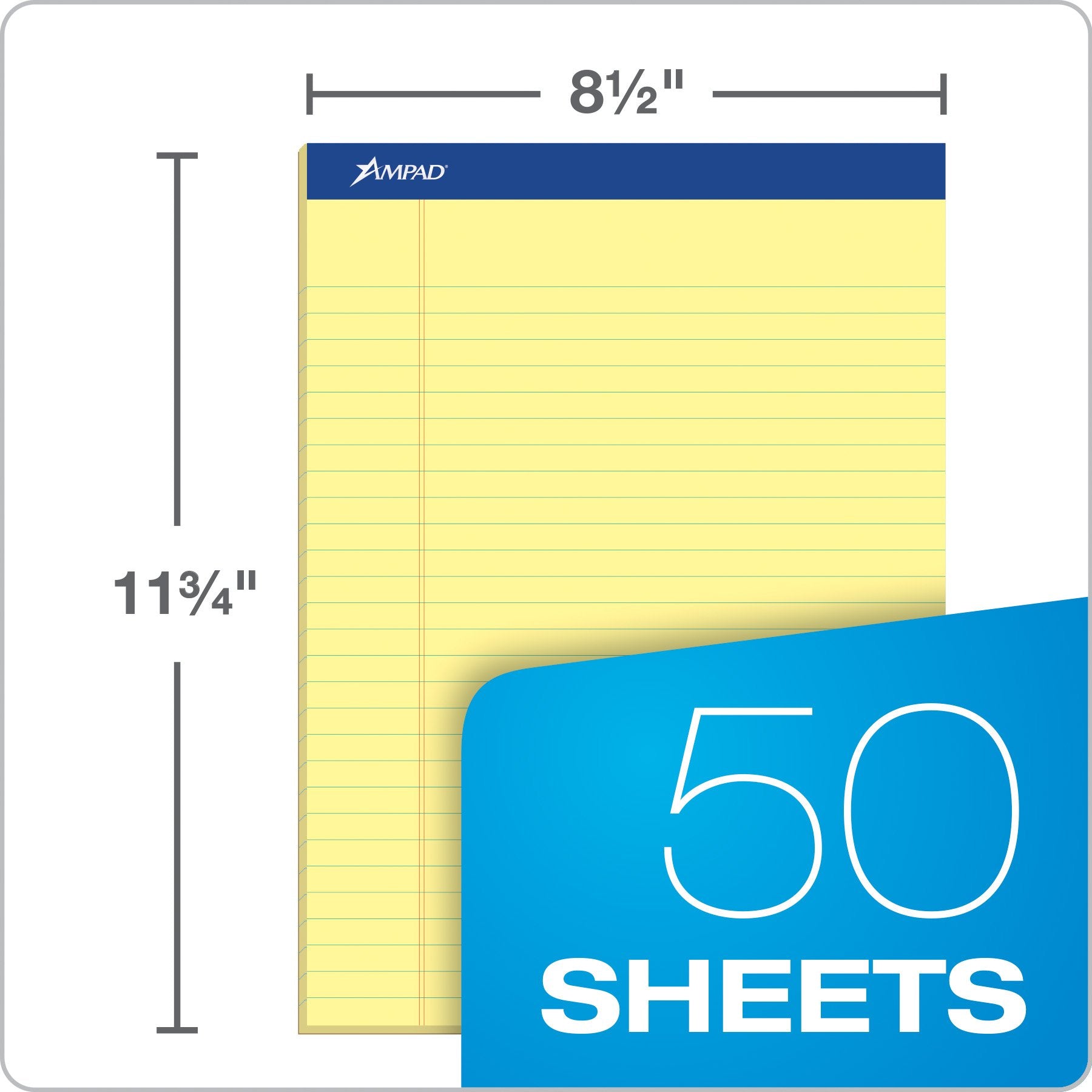 Ampad Perforated Pad, Size 8-1/2 x 11-3/4, Canary Yellow Paper, Legal Ruling, 50 Sheets Per Pad (20-260), 50 Count (Pack of 12)