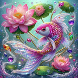 WSLWXSHM Diamond Painting Kits for Adults Fish, Lotus Round Full Drill Diamond Art Kits, 5D DIY Paint with Diamonds Crafts for H
