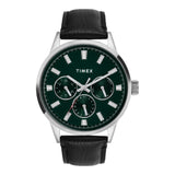 Timex Analog Watch For Man With Green Round Dial & Black Leather Strap Band Water Resistant Men'S Wrist Watches - Tweg19927