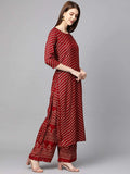 Gosriki Women'S Rayon Straight Printed Kurta With Palazzo(Kutch-New-Red_S-Red_Small),Red,,B0987RKLZC