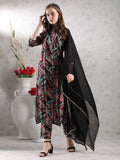 Anni Designer Women'S Rayon Blend Straight Printed Kurta With Pant & Dupatta (Sunsari Black_Xxl_Black_Xx-Large),Black,2XL,Rayon Blend,Regular,