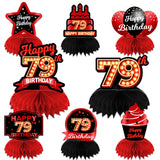 Happy 79th Birthday Red and Black Table Honeycomb Centerpieces Balloons Theme Decor Table Decorations Table Toppers for Girls Wo