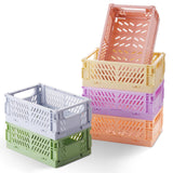 HUUSMOT 6-Pack Small Pastel Plastic Storage Baskets, Collapsible Crates for Organizing, Space-Saving Mini Bins for Classroom, Ki