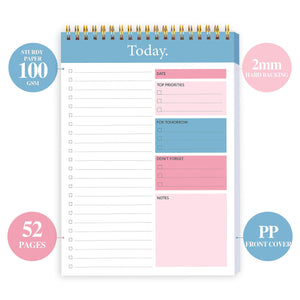 To Do List Notepad - Daily Planner Notepad Undated 52 Sheets Tear Off, 6.5 x 9.8 Checklist Productivity Organizer with Hourl