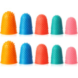 10 Pieces Rubber Finger Tips Office Rubber Thimbles Silicone Thimble Gripper Thick Reusable Finger Protector Fingertip with a Bo
