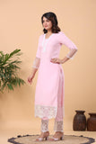 Gosriki Women'S Cotton Blend Straight Solid Kurta With Pant (Takada Pink-Gs_Xl_Pink_X-Large),Pink,,B0D3QN7XFG