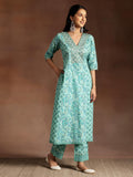Libas Women'S Pure Cotton Kurta Set (358120R Turquoise Xl