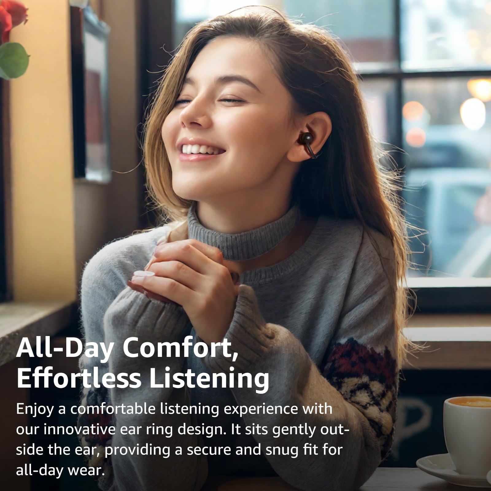 TOZO OpenEarRing True Open Ear Headphones, Lightweight Comfort Open Ear Clip Wireless Earbuds, 40H Play Bluetooth 5.4 Headphones