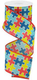 Craig Bachman 2.5 Puzzle Piece Ribbon: Autism Awareness (10 Yards) Craft Floral Arrangement Gift Wrapping Wired Edge Ribbon