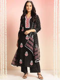 Anni Designer Women'S Rayon Viscose Printed Straight Kurta With Pant & Dupatta (Belagavi Black-Vks04_M_Black_Medium),Black,M,,,