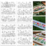 ORIGACH 4 Sheets 12 Pcs Water Soluble Embroidery Patterns Stabilizers - Pre-Printed Wildflowers & Flowering Shrubs Designs - Sti