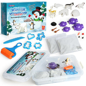 Winter Wonderland Snow Sand Playset, Creativity Toy Sensory Bin with Arctic Animal Figures, 2 Lbs of Sand and Snowman Molds for