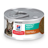 Hill's Science Diet Perfect Weight, Adult 1-6, Weight Management Support, Wet Cat Food, Turkey & Vegetables Stew, 2.9 oz Can, Ca
