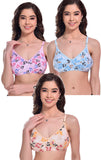 FIMS - Fashion is my style Cotton Non-Padded Non-Wired Floral Print Bra for Women Combo Pack Girls Everyday Bra, Pink, Blue, Yellow, 34B