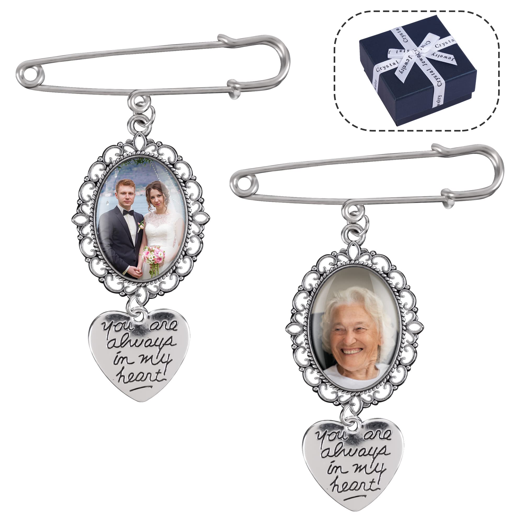 Bylion 2 Sets Wedding Bouquet Photo Charms You are Always in My Heart Bridal bridegroom Charm DIY Pin Brooch Making Kit Bouquet 