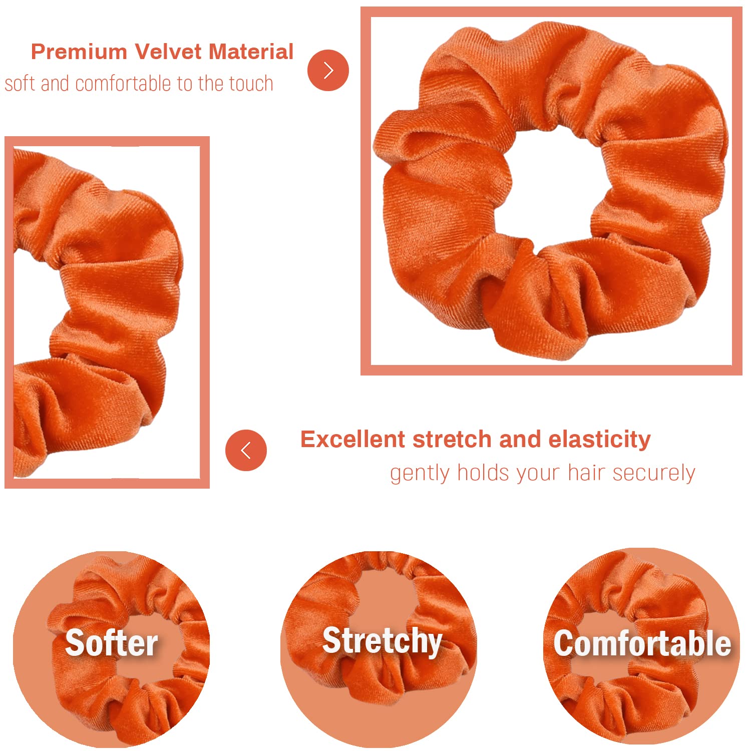 IVARYSS Orange Scrunchies, Premium Velvet Soft Fall Hair Scrunchy, Halloween Thick Elastic Bands, Hair Accessories for Women and