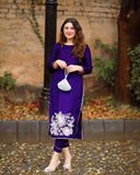 Anni Designer Women'S Rayon Straight Embroidered Kurta With Pant Set (Pital-Blue-Nw_S_Blue_Small),Blue,S,Rayon,Regular,Kurta