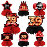 Happy 39th Birthday Red and Black Table Honeycomb Centerpieces Balloons Theme Decor Table Decorations Table Toppers for Girls Wo
