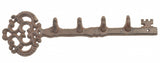 FLAG EMOTES Wall Mount 4 Hanger Coat Hook Rack Antique Skeleton Key Design 12.25 Cast Iron