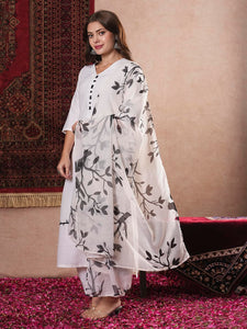 Gosriki Women'S Cotton Blend Straight Printed Kurta With Pant & Dupatta (Jayachitra White-Gs_S_White_Small),White,,B0DM1SWYVV
