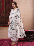 Anni Designer Women'S Cotton Blend Straight Printed Kurta With Pant & Dupatta (Jayachitra White_Xl_White_X-Large),White,XL,Rayon Blend,Regular,