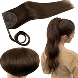 RUNATURE Human Hair Ponytail Brown Clip in Ponytail Extension Human Hair Wrap Around Real Hair Ponytail Extension with Magic Pas