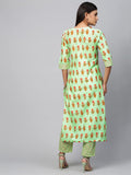 Anni Designer Women'S Cotton Blend Straight Printed Kurta With Pant (Carto Green_L_Green_Large),Green,L,Cotton Blend,Straight,kurta