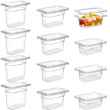 Tioncy 12 Pcs 1/9 Size Clear Food Pans with Lids Stackable Plastic Salad Bar Containers Commercial Food Storage Transparent Hote