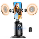 Auto Face Tracking Tripod with 2 Selfie Ring Light, 360 Rotation Face Body Phone Holder Smart Shooting Camera Mount with Remote,