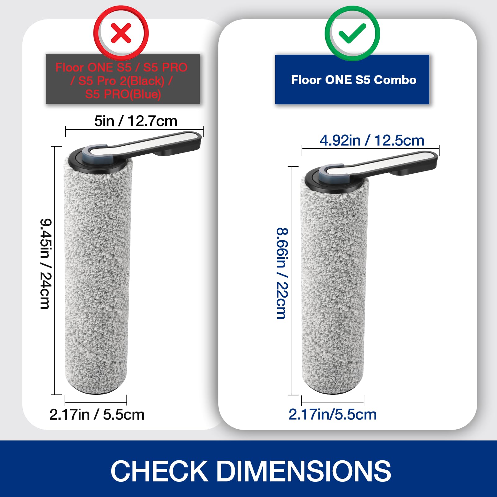 S5 Combo Only, Replacement Brush Roller for Tineco Floor ONE S5 Combo Cordless Wet Dry Vacuum Cleaner Accessories, 2 Brush Rolle