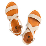 Rekayla Elastic Ankle Wrap Flat Sandals for Women New Beige Size 9