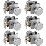 STARPY 6 Pack Brushed Nickel Door Knobs with Square Rosette, Interior Door Handles for Bath & Bed, Heavy Duty Door Knob with Loc